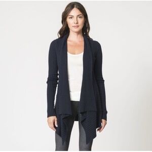 Autumn Cashmere rib draped cardigan navy blue leather lace up XS